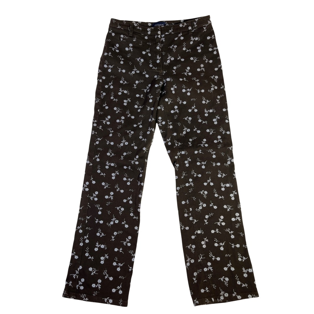 Ann Taylor Womens Brown Floral Coquette Pants Straight Leg Daisy Print Stretch
